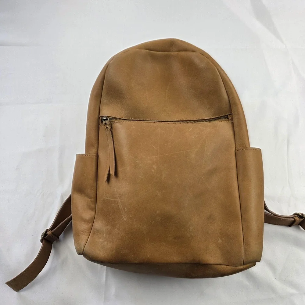 ABLE Backpack Brown 16 Inch Leather Women Laptop Bag Soft Case Travel Daypack